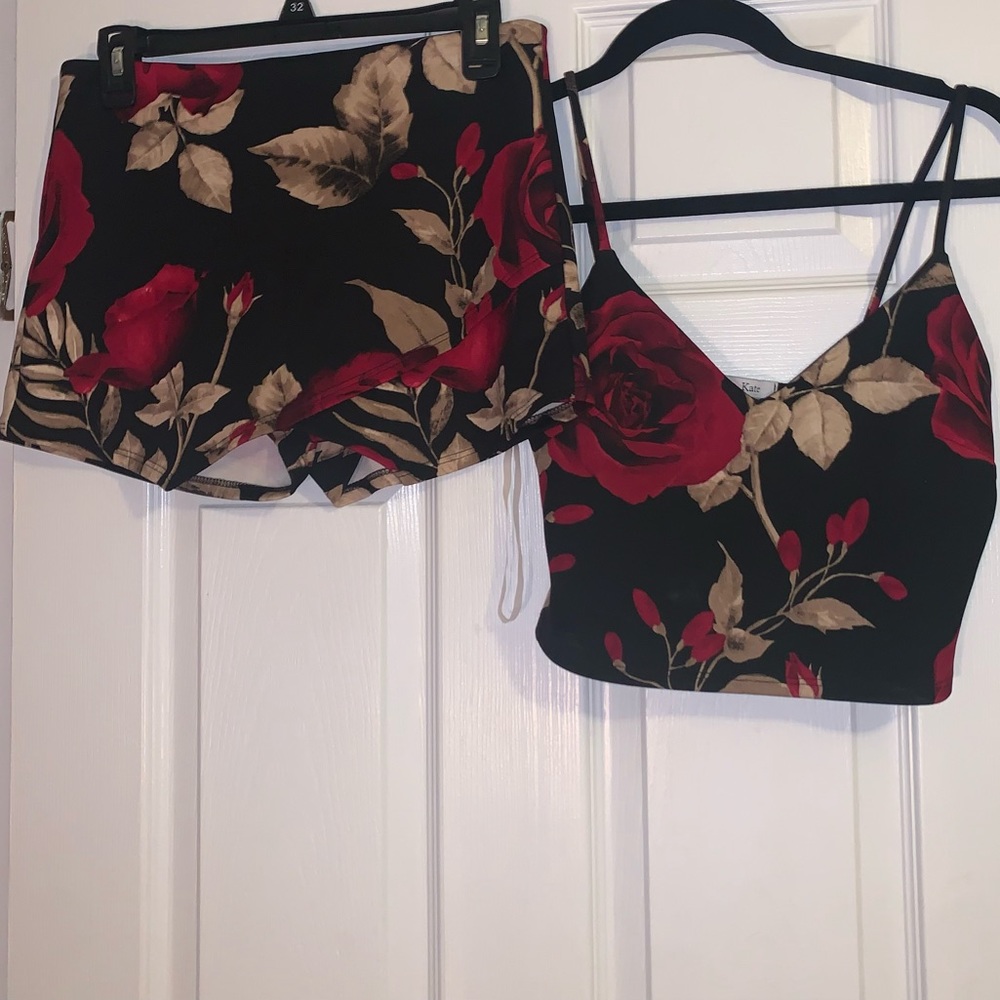 Gab Kate Rose Two Piece Crop Top and Envelope Skort Set